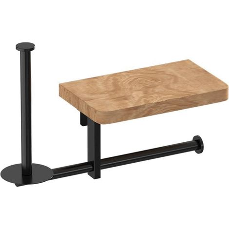 Porte Papier Toilette Mural sans Percage Support Papier Toilette avec Étagère en Bois Porte Papier WC, Fixation Adhésive ou à Percer, pour Toilettes et Cuisines, Salle de Bain, Rangement (1/5)