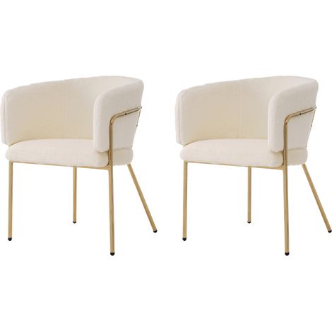 Silla de ocio tapizada en imitación de pelo de conejo blanca, patas metálicas, juego de 2 (1/5)