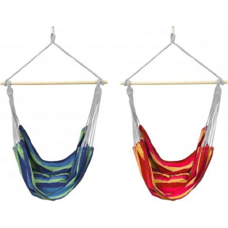 Lot de 2 Fauteuils Hamac à Suspendre 100 x 100 cm - 2 Coloris Assortis - Bleu/Vert et Rouge/Jaune - Livraison gratuite (1/2)