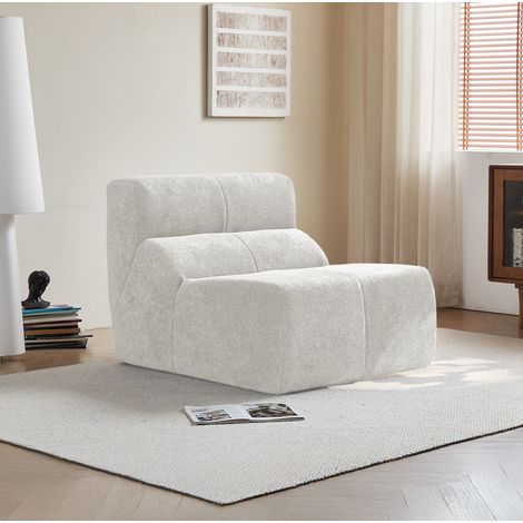 Sillón Comprimido en Terciopelo, Espuma de Alta Densidad, Respaldo Ergonómico, Sin Montaje, Blanco (1/5)