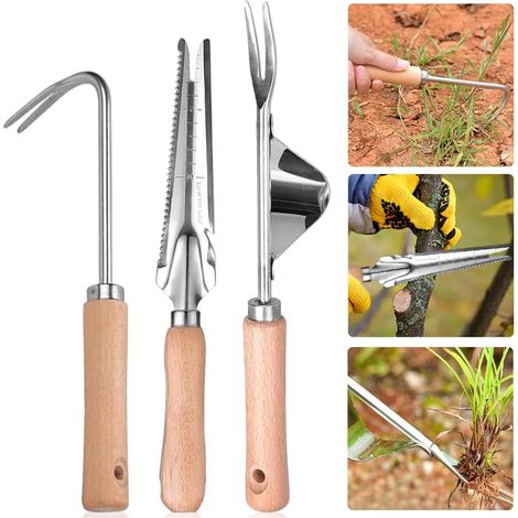 Désherbeur Manuel, 3 Pcs Désherbeur à Main de Jardin, Désherbeur Manuel Outil, pour Désherber, Planter des Légumes, des Fleurs, Creuser, Élager (1/5)