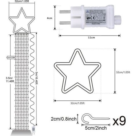 350 LED Guirlande Lumineuse Sapin de Noel Avec Etoile 3.5m Rideau Lumineux Sapin de Noel Decoration Noel Extérieur et Intérieur (1/4)