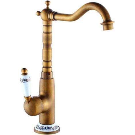 Kitchen brass vintage antique ceramic hot and cold, XU,faucet kitchen basin with rotating spout faucet sink - (1/4)