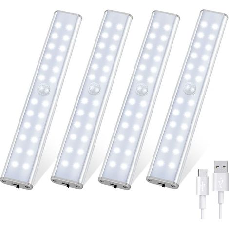 Indoor Motion Sensor LED Light, 4 Pack 96 LED Closet Lights, 4 Lighting Modes, Wireless Rechargeable LED Light, LED Strip Light for Kitchen, Night Light for Hallway/Garage (1/5)