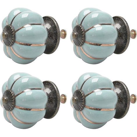 Set aus 4 Keramikknöpfen im Vintage-Stil in Form eines Kürbisses, für Schubladen, Türen, Schränke, Kleiderschränke, Kommoden, dekorativ blau.