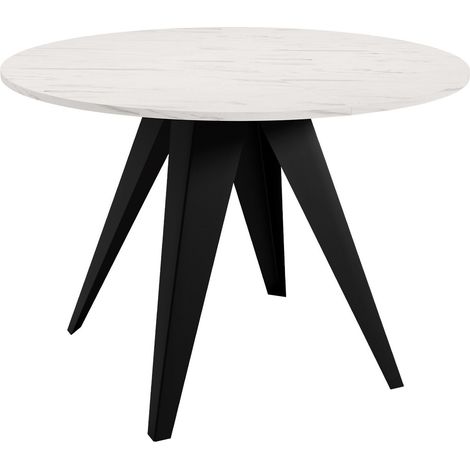 Mesa Oswego 114, Negro + Mármol blanco, 76x0x0cm, Alargamiento, Aglomerado laminado, Metal