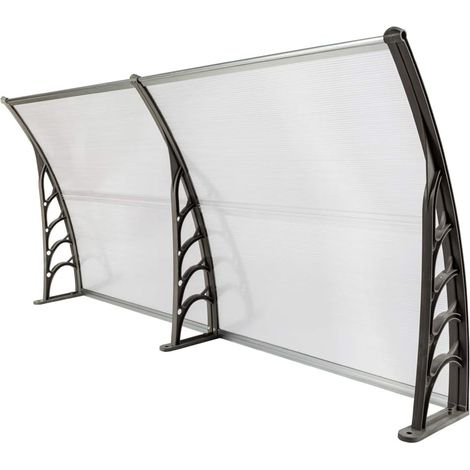 Auvent de Porte Aluminium Gris Auvent Marquise D'entrée Auvent de Porte D'entrée Résistante Toit Abri Contre La Pluie et UV Silver et Gray Transparent 200 x 100 x 25