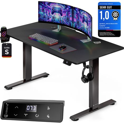 CASARIA® Höhenverstellbarer Schreibtisch Gaming elektrisch mit Wireless Charger & USB-C/A Anschluss LCD-Display Memory-Funktion 80 kg belastbar ergonomisch Carbon Optik  S, Carbon Optik