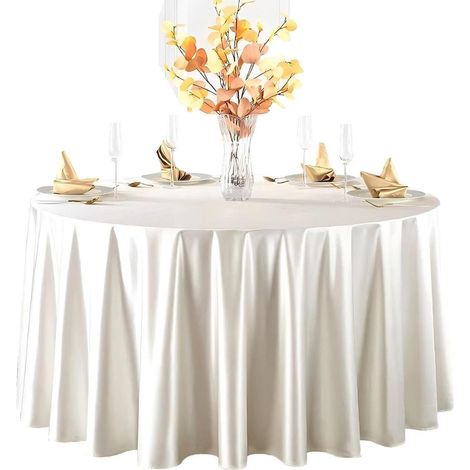 Nappe ronde en satin 220 cm blanc laiteux, brillante, réutilisable