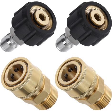 Hochdruckadapter-Set – 4-teilig – Robuster Stahl – M22 14 mm auf 3/8" Schnellkupplung – Für die Reinigung von Außenbereichen und Terrassen – Kompatibel mit 350 bar (1/5)