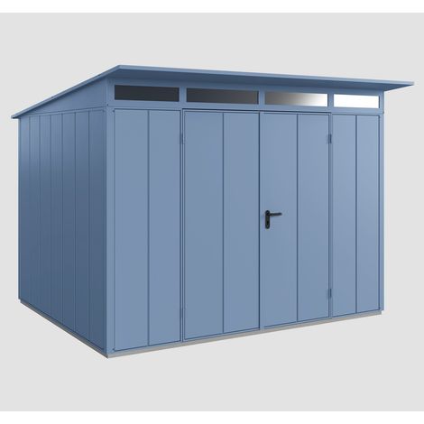 Hörmann Ecostar Metall-Gerätehaus Elegant mit Pultdach Typ 3, 313 x 283 cm, taubenblau, 7,2 m², 2-flüglige Tür