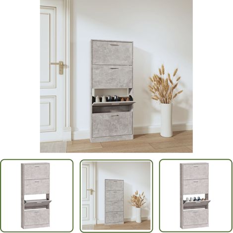 The Living Store Armoire à chaussures Gris béton 59x17x150 cm Bois d'ingénierie - Meuble Range Chaussure - Armoire Chaussure - Rangement Chaussure - Placard Chaussure - Commode Chaussure (1/5)