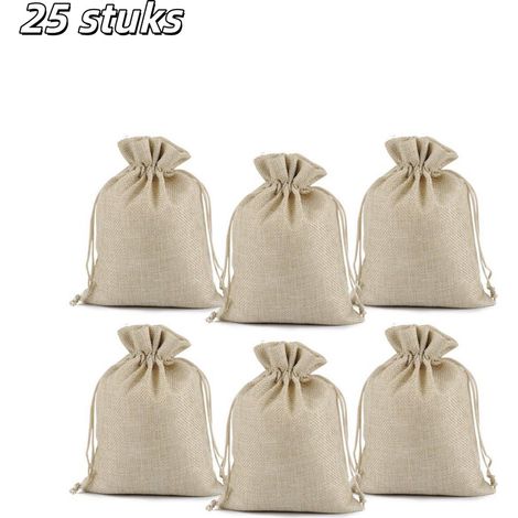 Lot de 25 pochettes cadeaux en jute avec fermeture à cordon 13 x 18 cm pour bijoux anniversaires mariages fêtes et loisirs créatifs couleur beige (1/5)