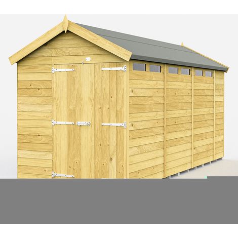 7 x 14 Feet Apex Security Shed - Double Door - Wood - L417 x W214 x H217 cm