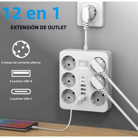 ORION91® - Enchufe 12 en 1 tomas múltiples con 6 AC salidas, 4 USB puertos y 2 tipo C para carga rápida, protección contra sobretensiones, ideal para hogar y oficina - spaziOrion91