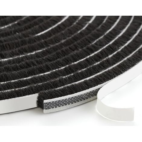 Joint brosse pour cadre de porte - Joint de fenêtre - Polypropylène - Joint d'étanchéité auto-adhésif - Joint brosse - Isolation - Insonorisation - 9 mm x 15 mm x 6 m - Noir (1/5)