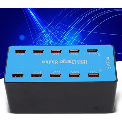 Station de Charge USB 10 Ports 100W - Hub de Recharge Rapide Multiport Intelligent 100-240V (Prise EU)