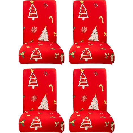 Lot de 4 housses de chaises de salle à manger pour Noël, extensibles, amovibles et lavables (1/5)