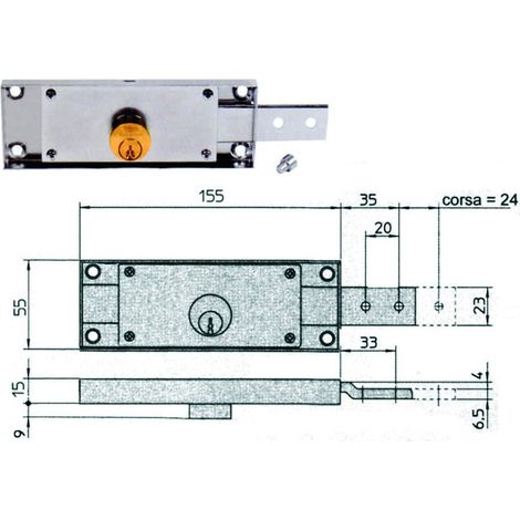 Serratura per serranda laterale cilindro fisso tondo - Specifiche: DX mm 155x15x55h (8232.9)