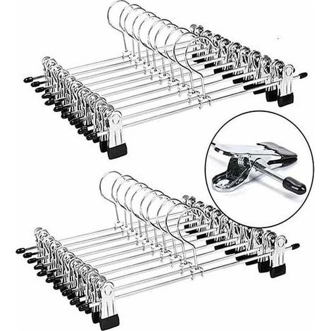 Metall-Hosenbügel, Hosenbügel mit Clips, Hosenständer mit verstellbaren Chromclips, Metallbügel, knitterfreie Rockbügel, platzsparende Bügel, 20er-Packung (1/5)