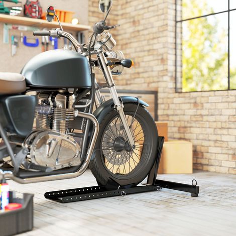 Bloccaruota anteriore per moto, staffa di bloccaggio regolabile con 14 posizioni per Ø34-84 cm, portata 816,5 kg, nero
