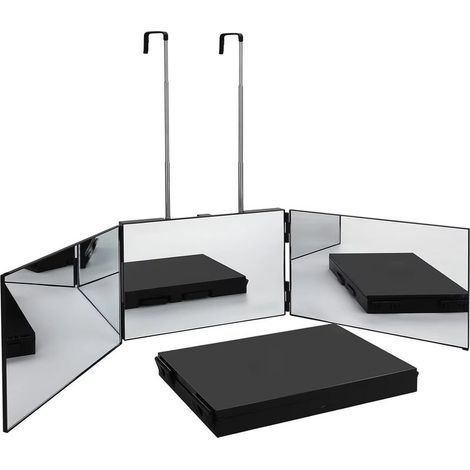 Miroir 3 volets pliable et portable avec vision 360 degrés coupe selfie réglable crochet hautement rétractable pour coiffure coloration tressage rasage maquillage noir san (1/5)