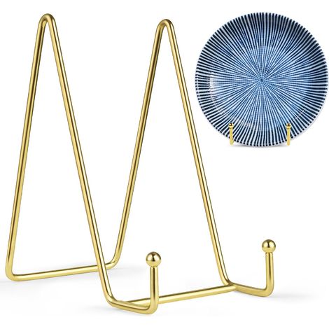2 Pack Support de plaque, métal doré, stable, pour photo, cadre, assiette décorative, intérieur (1/5)