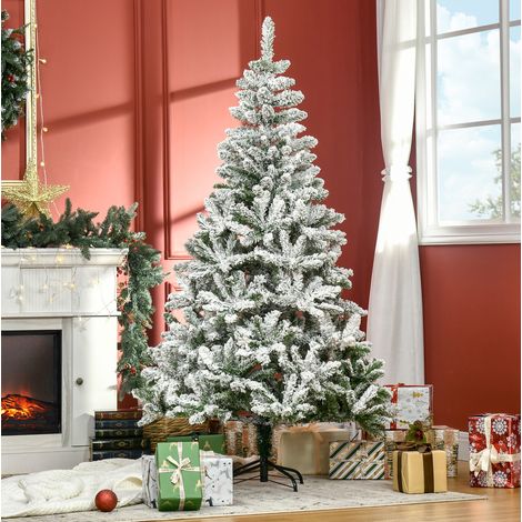 Albero di Natale artificiale verde con effetto neve, rami a cerniera e materiale ritardante di fiamma (1/5)