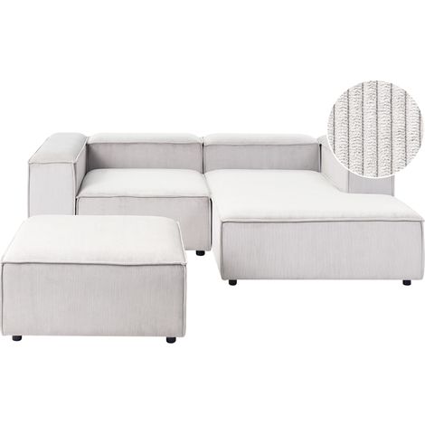 Sofá modular esquinero 3 plazas moderno patas negras tapizado pana de poliéster blanco crema izquierdo con otomana Ardal