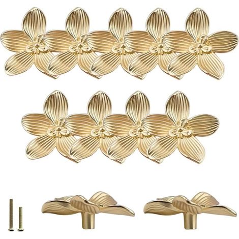 12 boutons de tiroir dorés en forme pétales fleurs pour meubles