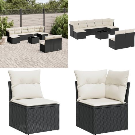 10-tlg. Garten-Sofagarnitur mit Kissen Schwarz Poly Rattan - Gartenmöbel Set - Rattan Möbel - Outdoor Sofa - Esstisch - Lounge Set - Home & Living (1/5)