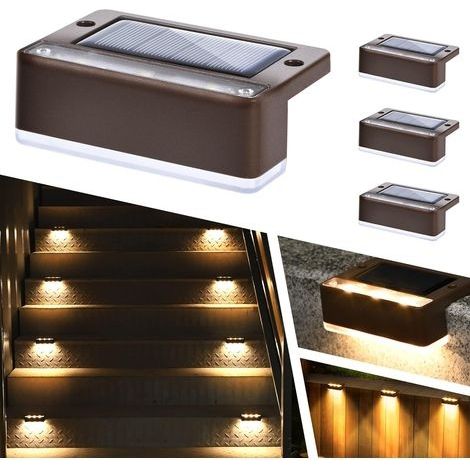 Solpex Lot de 4 lampes solaires d'extérieur blanc chaud pour escalier, lampes solaires étanches pour escaliers extérieurs, marches, clôture, jardin, cour, terrasse, décoration (marron,blanc chaud) (1/5)