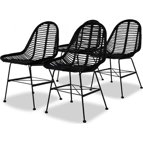 vidaXL Chaises à manger lot de 4 noir rotin naturel (1/5)
