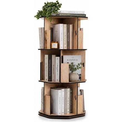Tour de bibliothèque rotative à 3 niveaux avec Lazy Susan – Tour de bibliothèque tournante, étagère tournante, bibliothèque rotative avec étagère rotative à 360° et étagère à livres (1/5)