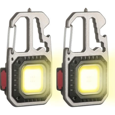 2 Mini-LED-Inspektionsleuchten mit wiederaufladbarer COB-Technologie, tragbare Schlüsselanhängerlampen, 6 Leuchtmodi, mit klappbarem Flaschenöffner und Magnetfuß, ideal für Camping und Reparaturen [En (1/5)