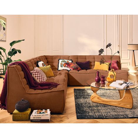Ellie - canapé modulable d'angle réversible 5 places en velours texturé - terracotta (1/5)