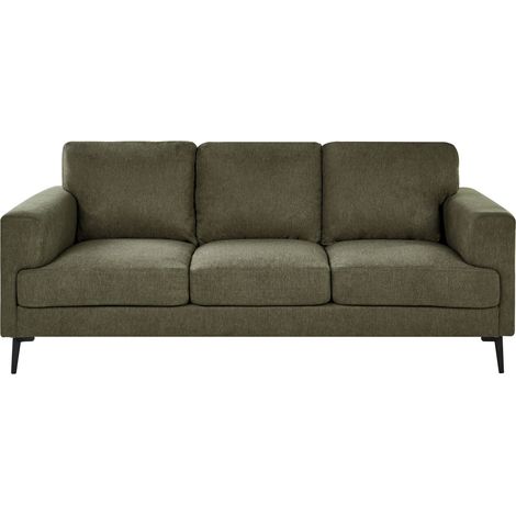 3 Seater Sofa Green Fabric Upholstery Iron Legs Minimalistic Mid Cenutry Modern Style LOUSTO (1/5)