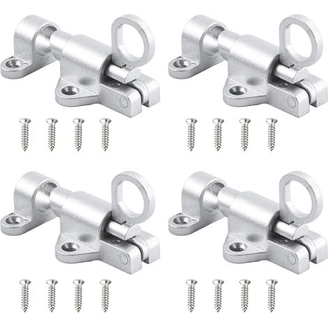 Cerradura de puerta de rebote de 4 piezas, pestillo automático de resorte, pestillo pequeño plateado, cerradura de seguridad de aleación de aluminio con tornillos para ventanas, puertas y armarios. (1/5)