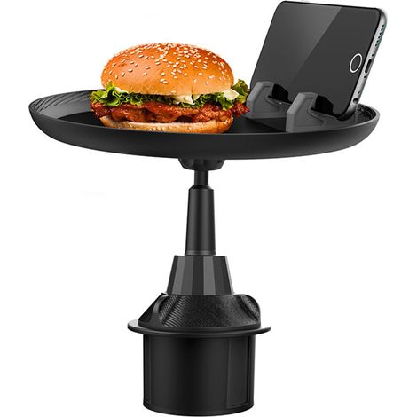 Plateau Repas Voiture - Support Tasse et Téléphone Portable - Adaptateur Rotatif pour Porte-Gobelet - Diamètre 21 cm - Hauteur Réglable - 1 Pièce (1/5)