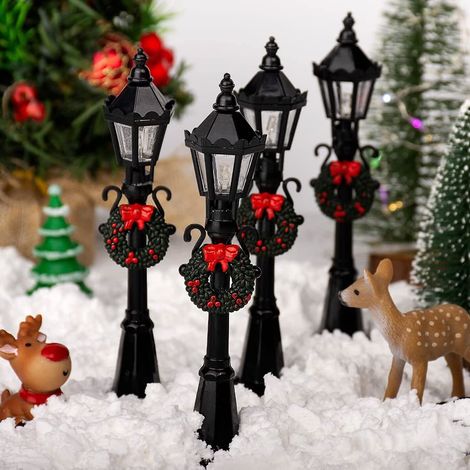Mini Modèles de Lampadaires à LED Blanc Chaud Mini Lanterne de Noël Décoration de Noël avec Boîtier à Piles (2 Piles AAA Non incluses) (1/5)
