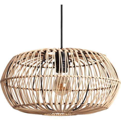 Ledkia – Suspension en rotin Arawa Viringo naturel – Câble de suspension réglable – Compatible ampoule E27 – Pour espaces variés (1/5)