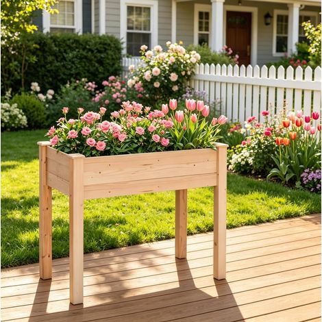 Fioriera rialzata da esterno in legno 86x46x76 cm OKMYHOME (1/5)