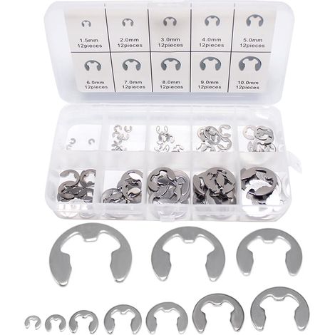120 Stück Edelstahl-Sicherheitsscheiben, 10 verschiedene Größen, mit Box für Wellenrillenmaschinen, Automobilanwendungen (Silber) (1/5)