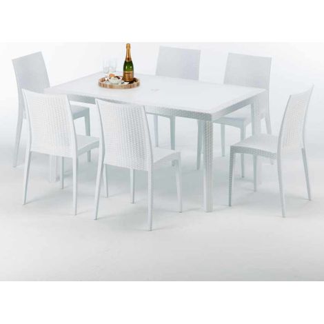 Weiß Rechteckig Tisch und 6 Stühle Farbiges Polypropylen-Außenmastenset Grand Soleil Bistrot Summerlife - Weiß