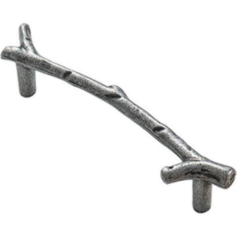 Poignée de porte/tiroir/penderie argentée 96 mm - Design original en alliage argenté, forme de branche d'arbre vintage