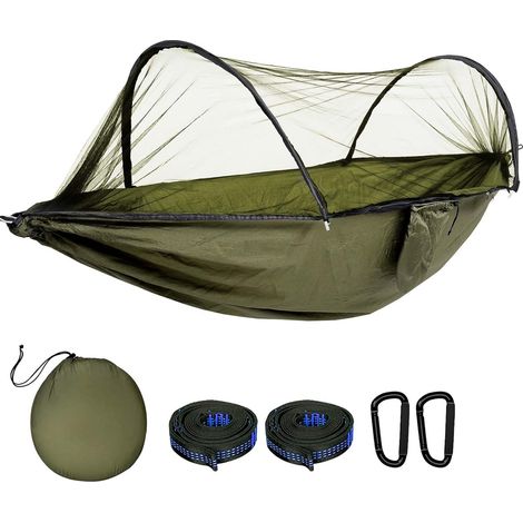 Hamac d'extérieur ultra léger 270 x 140 cm avec moustiquaire, hamac robuste et durable avec sac de rangement, convient pour jardin, camping, balcon, cour, plage (1/5)