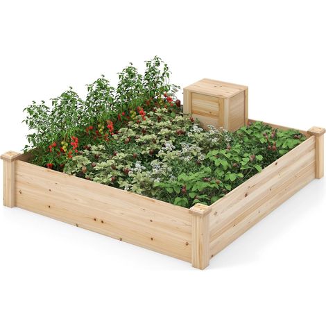 COSTWAY Cama de Jardín Elevada, Kit de Macetero de Madera con Contenedor de Compost y Fondo Abierto, Huerto Urbano para Cultivo de Flores, Plantas y Hierbas 124 x 124 x 25,5cm (1/5)