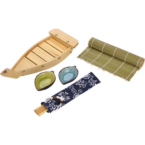 Set Sushi con Barca in Legno Bacchette e Tappetino in Bambù (1/2)
