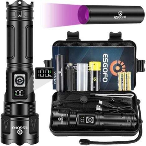 [NIEMALS VERWENDET] Ultrahelle LED-Taschenlampe, 500.000 Lumen, USB-C-aufladbar, multifunktionale taktische Taschenlampe mit großer Reichweite, zoombar, wasserdicht (IPX6), LCD-Display, ideal für Camp