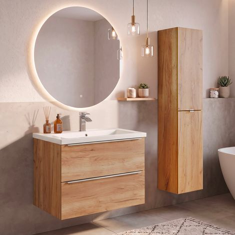 Conjunto mueble lavabo individual encastrado 80cm y columna April Madera (1/5)